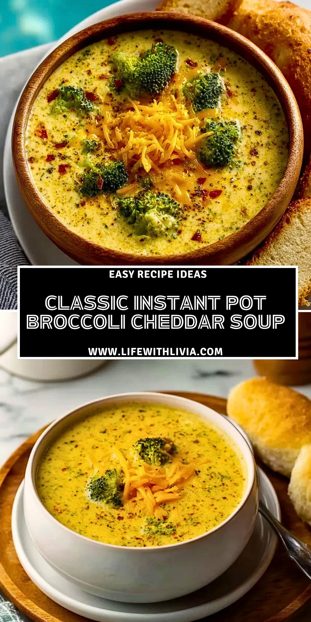 Classic Instant Pot Broccoli Cheddar Soup- Pin 1