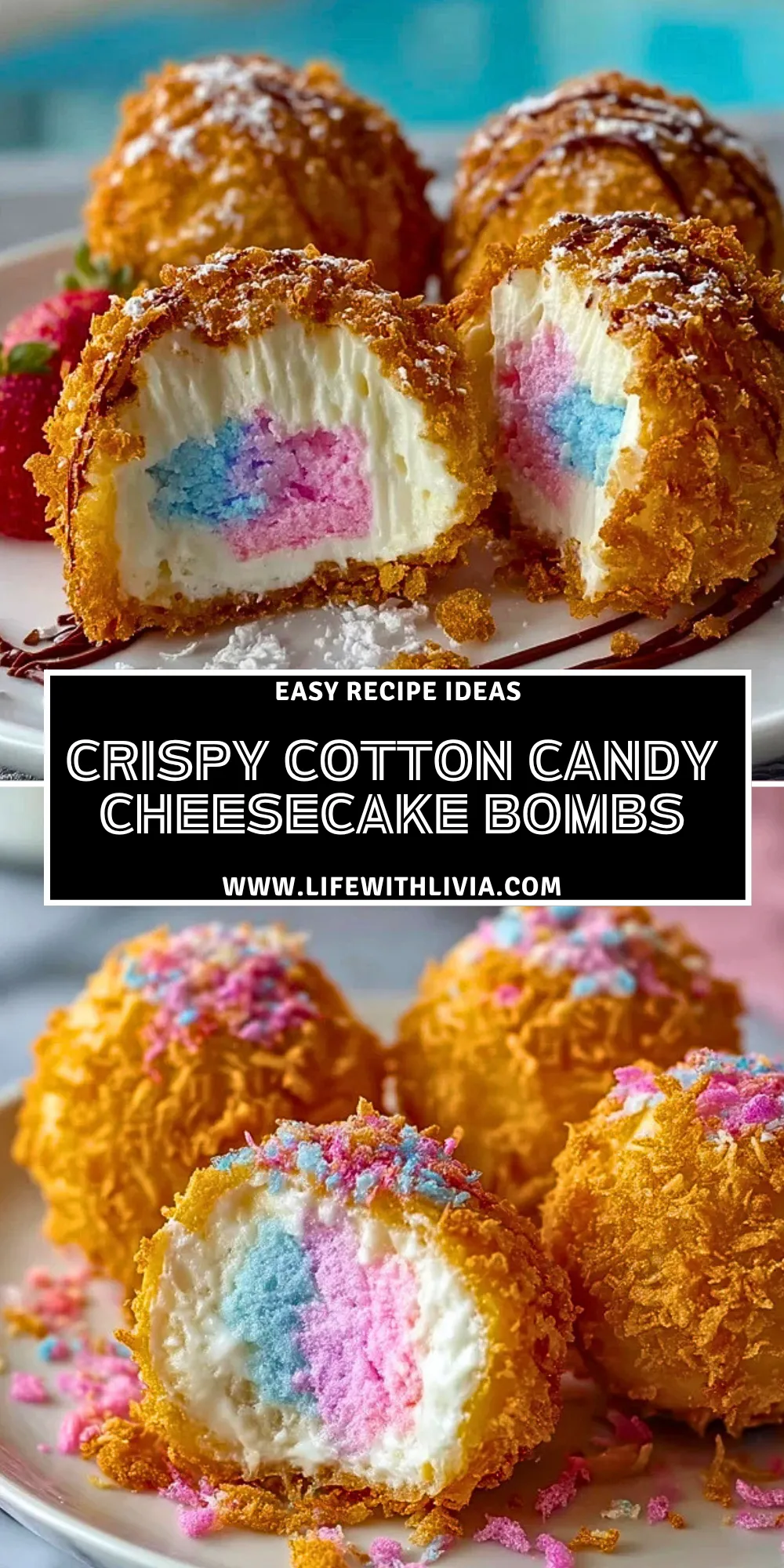 Crispy Cotton Candy Cheesecake Bombs - Pin 1