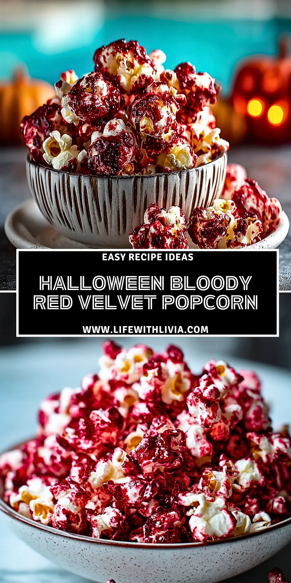 Halloween Bloody Red Velvet Popcorn - Pin 1