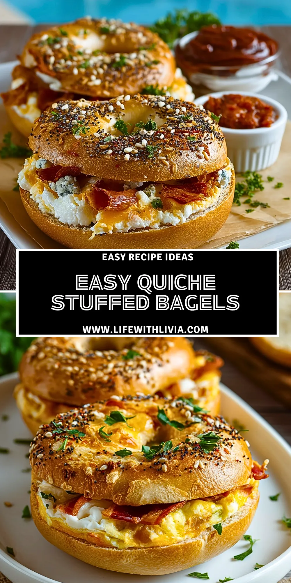Easy Quiche Stuffed Bagels- Pin 1