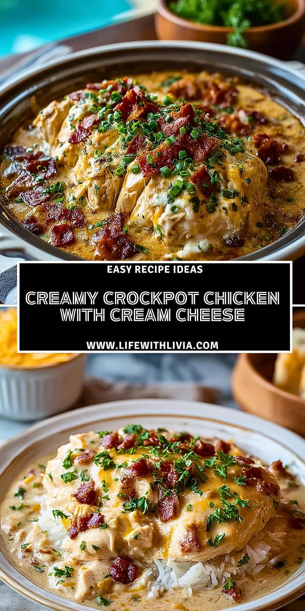 Creamy Crockpot Chicken with Cream Cheese - Pin 1