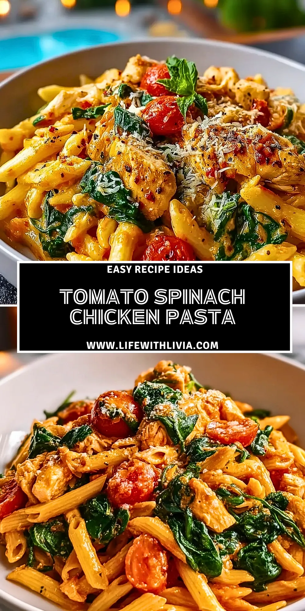 Tomato Spinach Chicken Pasta - Pin 1