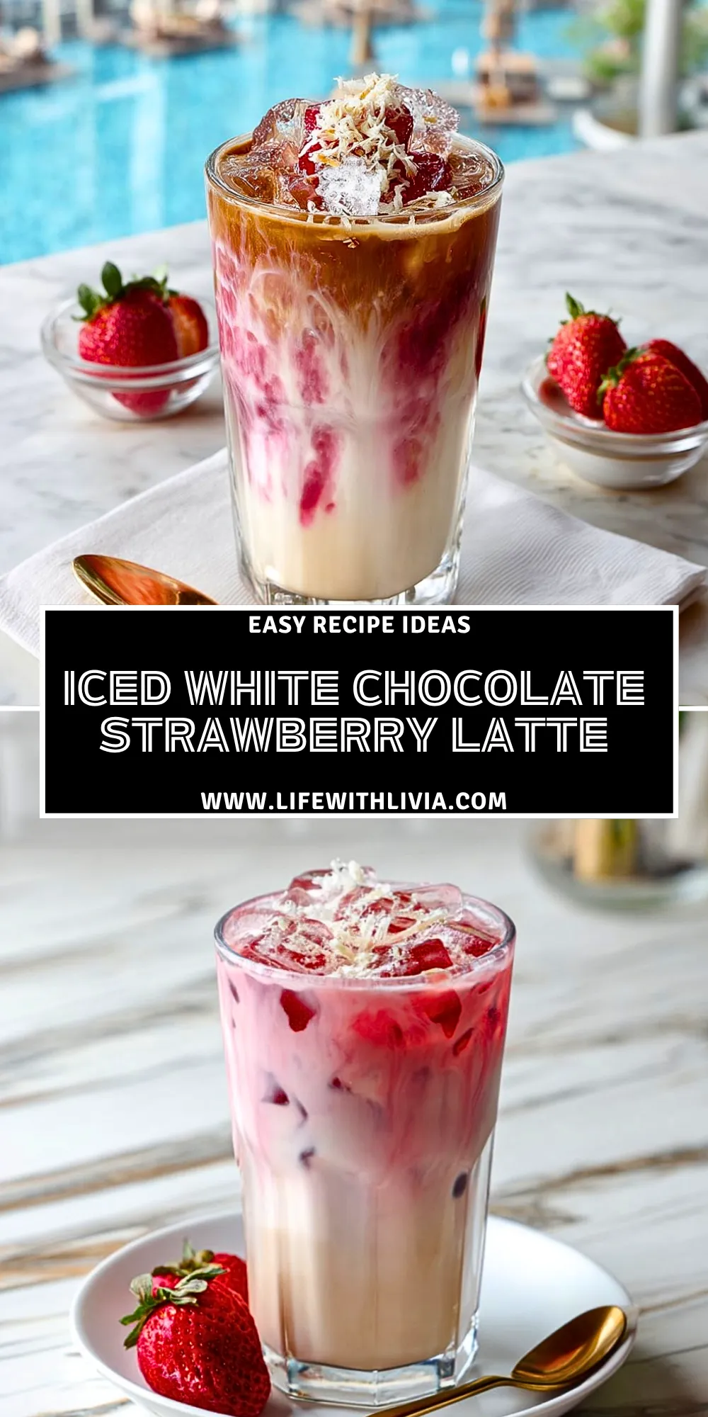 Iced White Chocolate Strawberry Latte- Pin 1