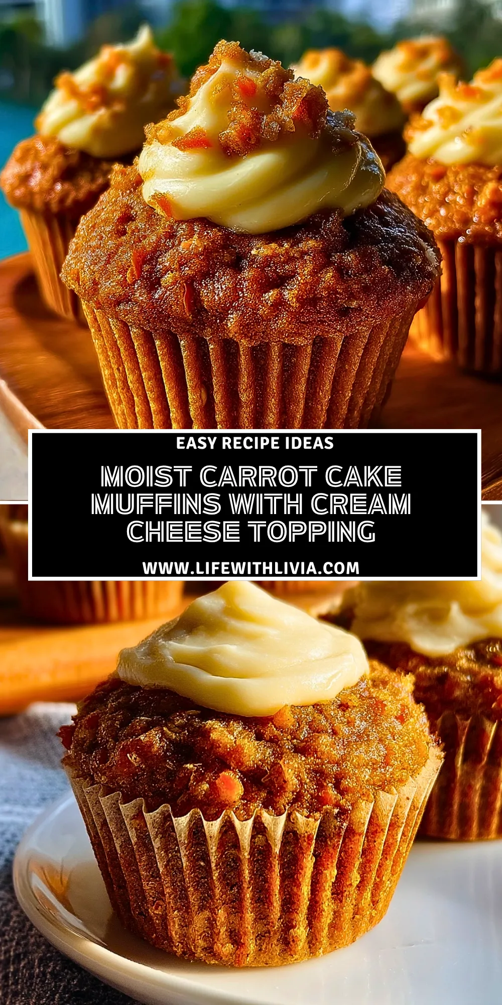 Moist Carrot Cake Muffins with Cream Cheese Topping- Pin 1