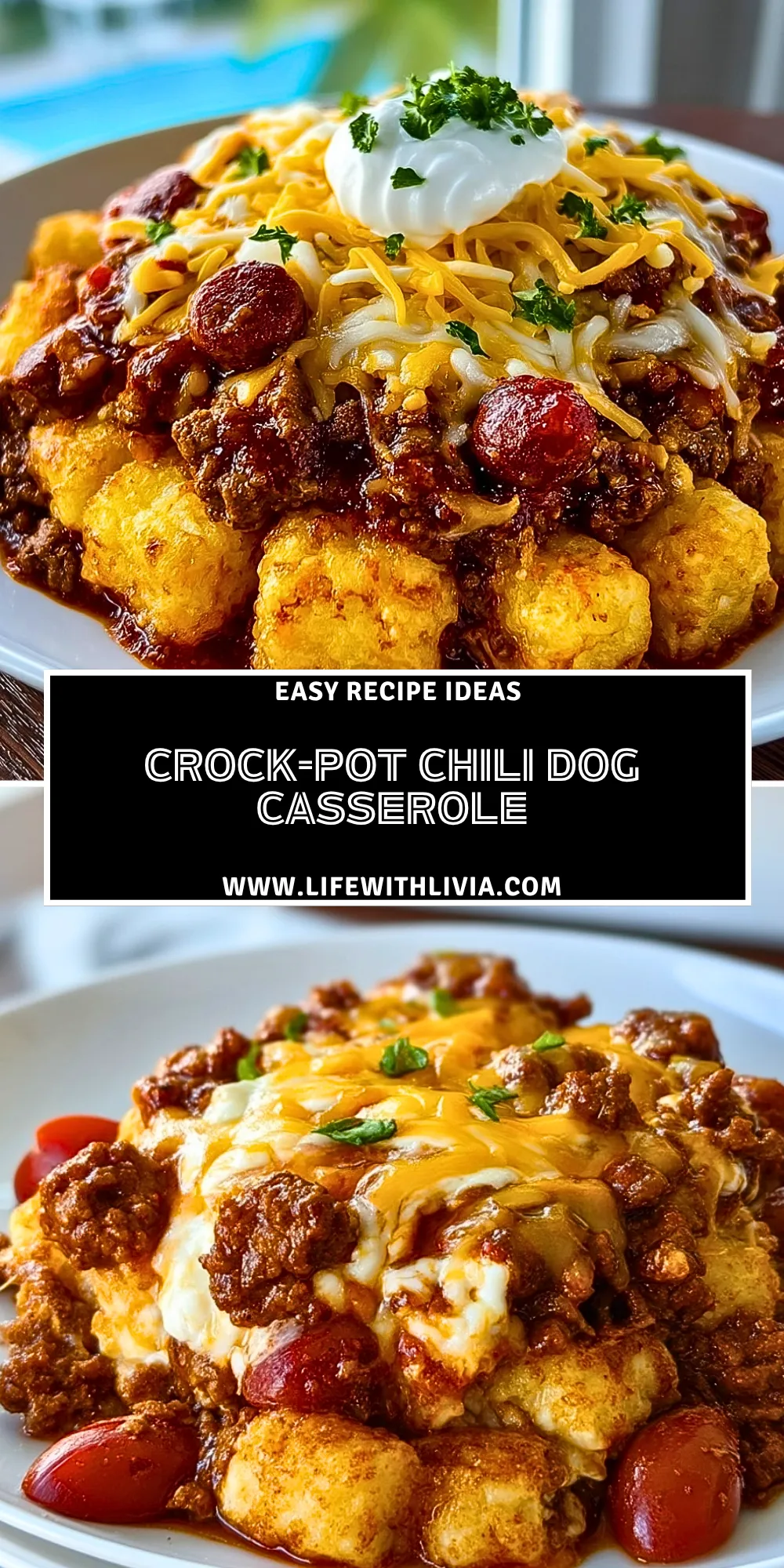 Crock-Pot Chili Dog Casserole- Pin 1