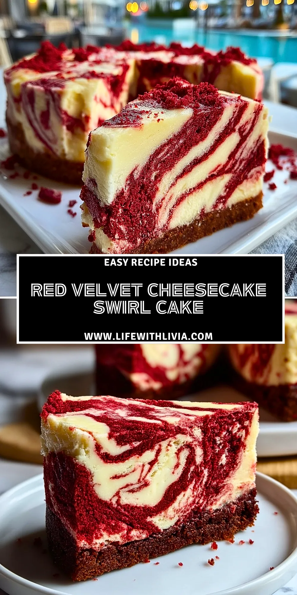 Red Velvet Cheesecake Swirl Cake - Pin 1