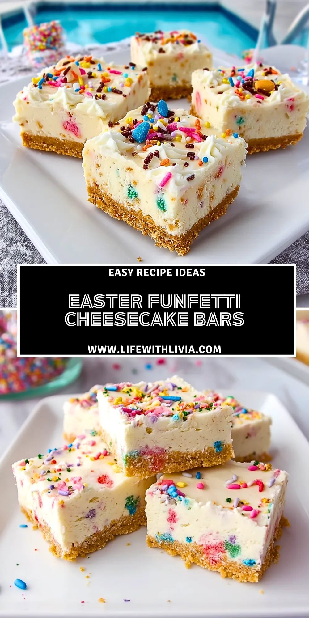 Easter Funfetti Cheesecake Bars - Pin 1