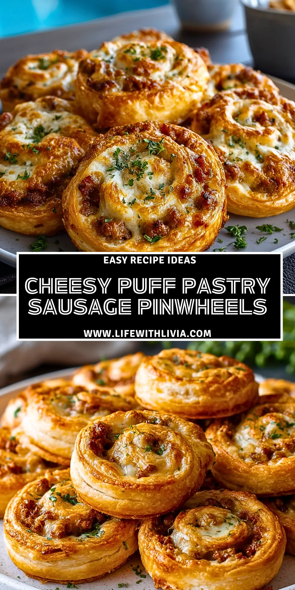 Cheesy Puff Pastry Sausage Pinwheels - Pin 1