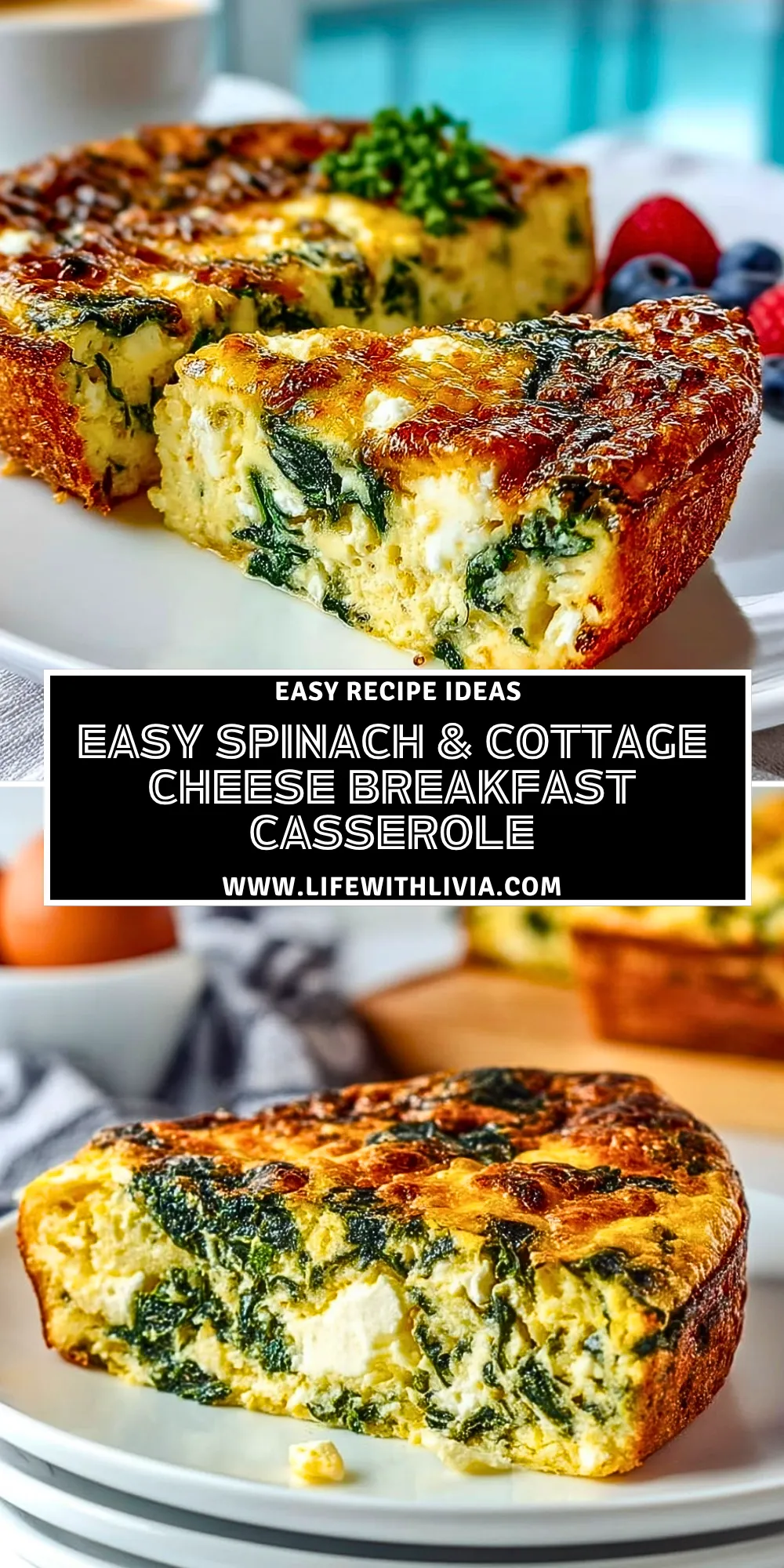 Easy Spinach & Cottage Cheese Breakfast Casserole - Pin 1