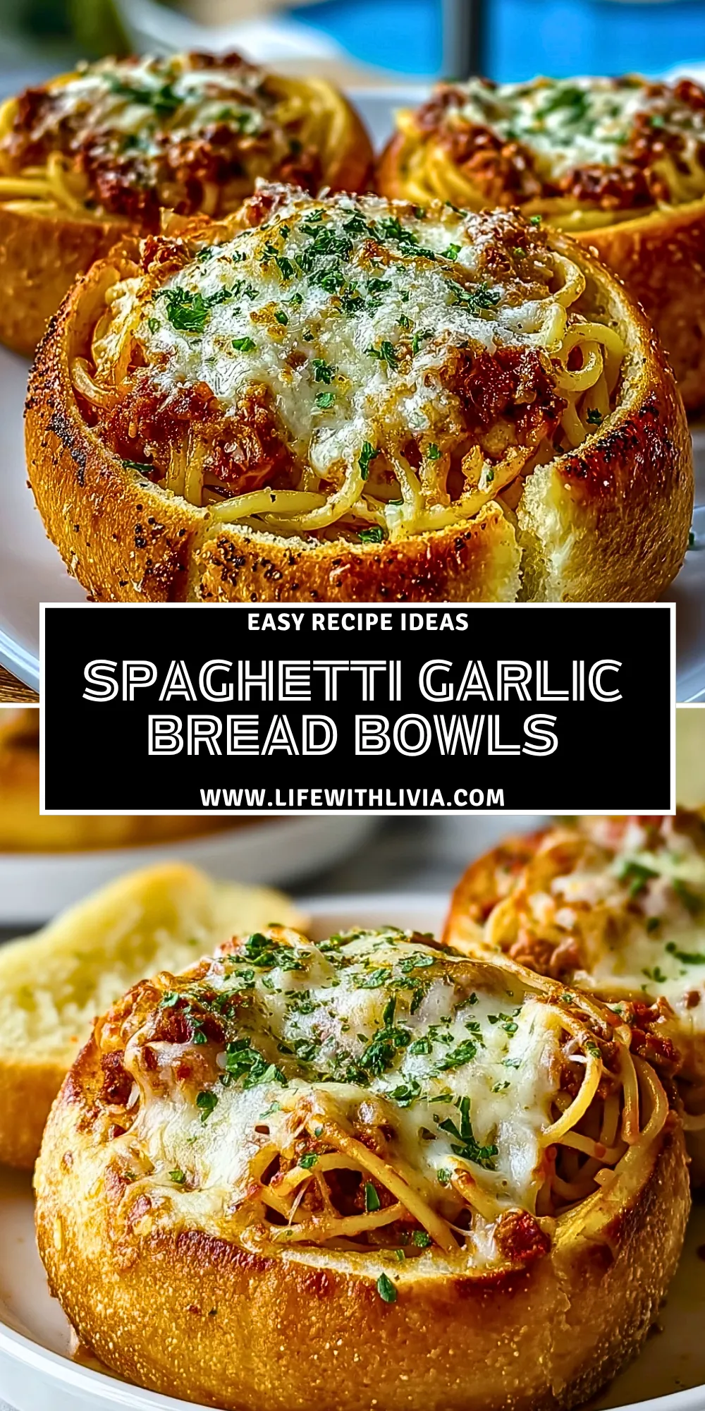 Spaghetti Garlic Bread Bowls - Pin 1