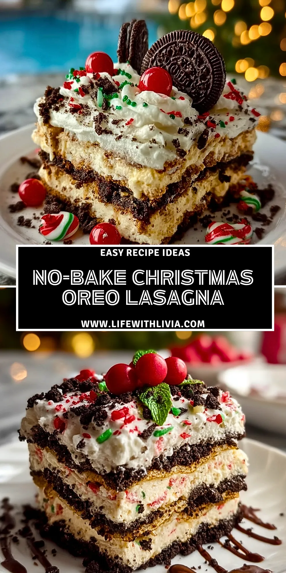 No-Bake Christmas Oreo Lasagna - Pin 1