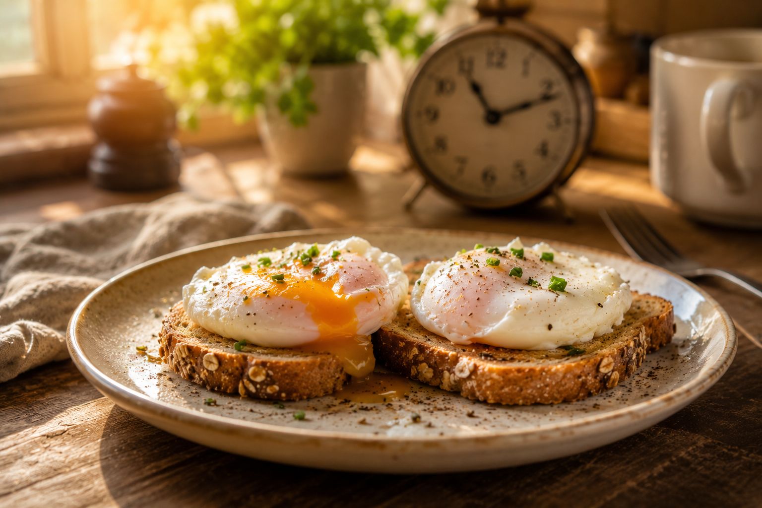 Poached eggs on toast, a filling high-protein breakfast